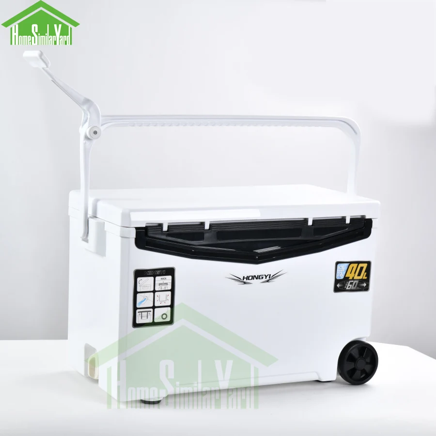 40-48L Camping Cooler Box Picnic Fishing Large Capacity Portable Keep Cold Trolley Box 10-72H Insulation Food Storage
