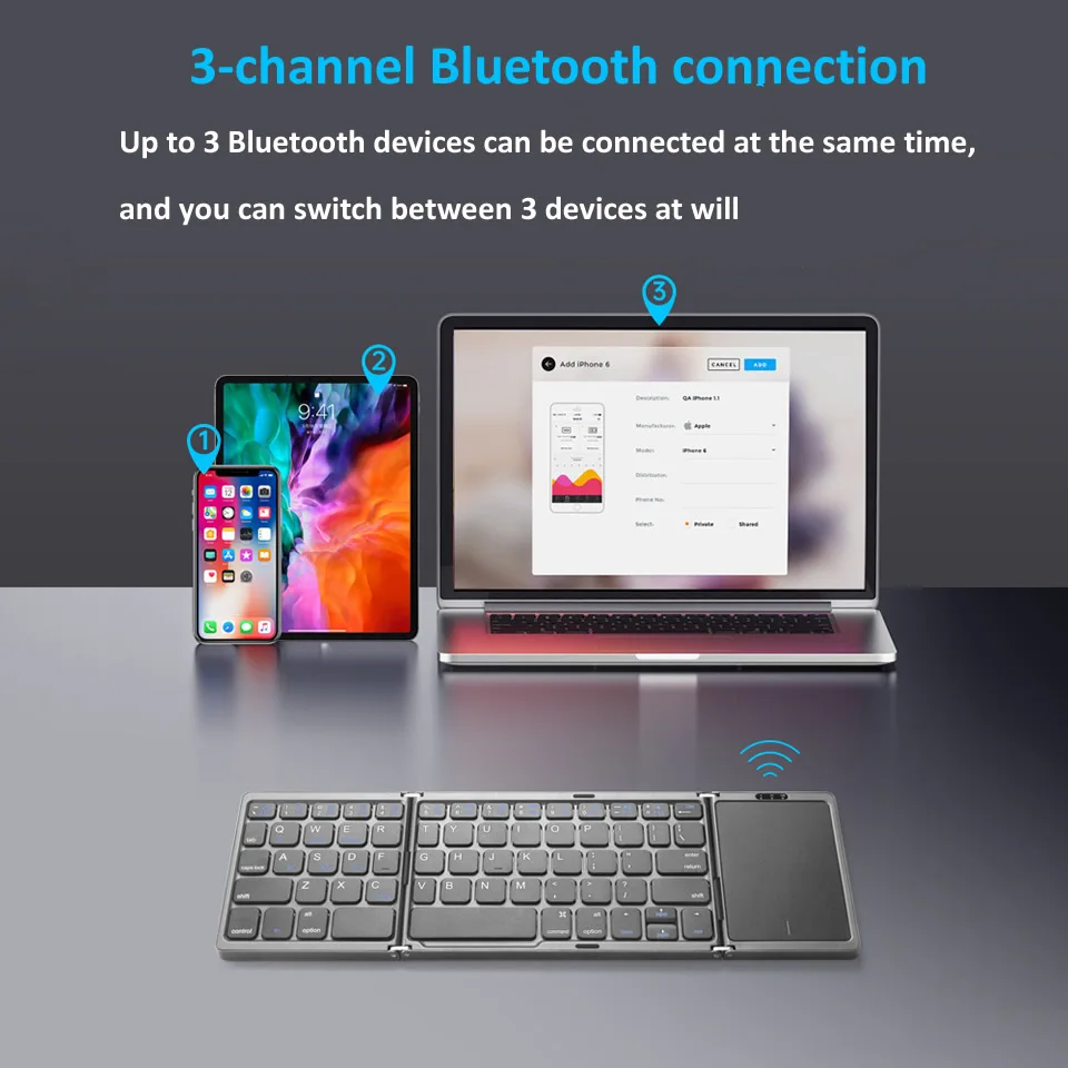 teclado dobrável bluetooth recarregável portátil mini usb com fio teclado com touchpad mouse para android pc tablet do dispositivo