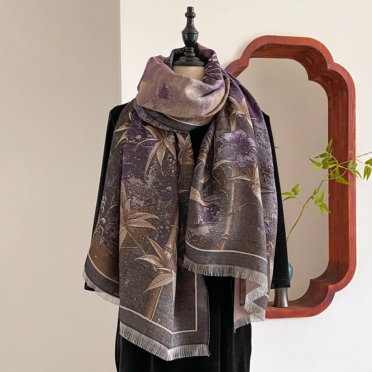 New Elegance Chinese Style Women Scarf Soft Warm Pashmina Bamboo Print Shawl Winter Female Coldproof Windproof Blanket Scarf