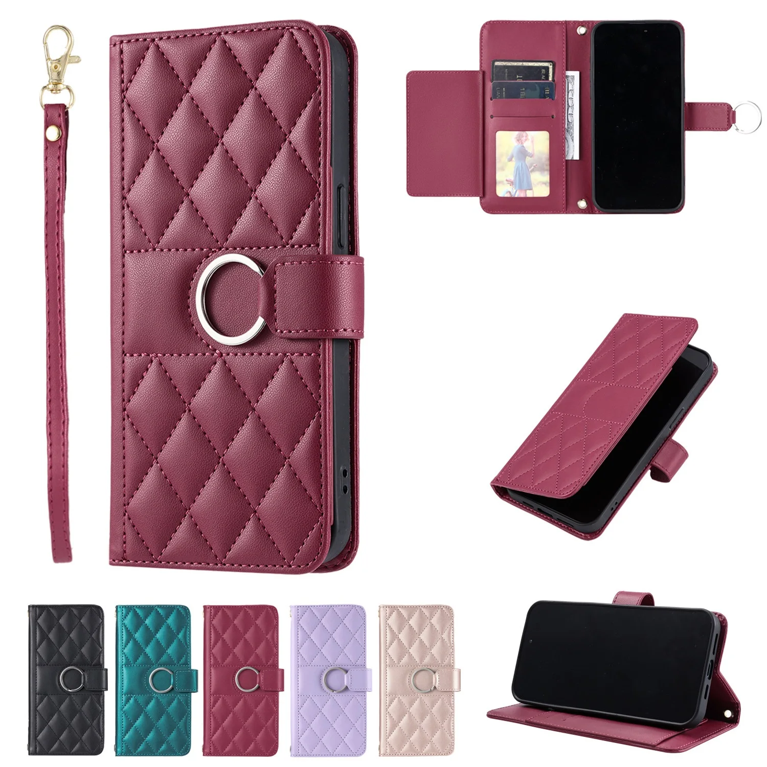 Elegant Leather Wallet Case with Flip Cover and Phone Holder