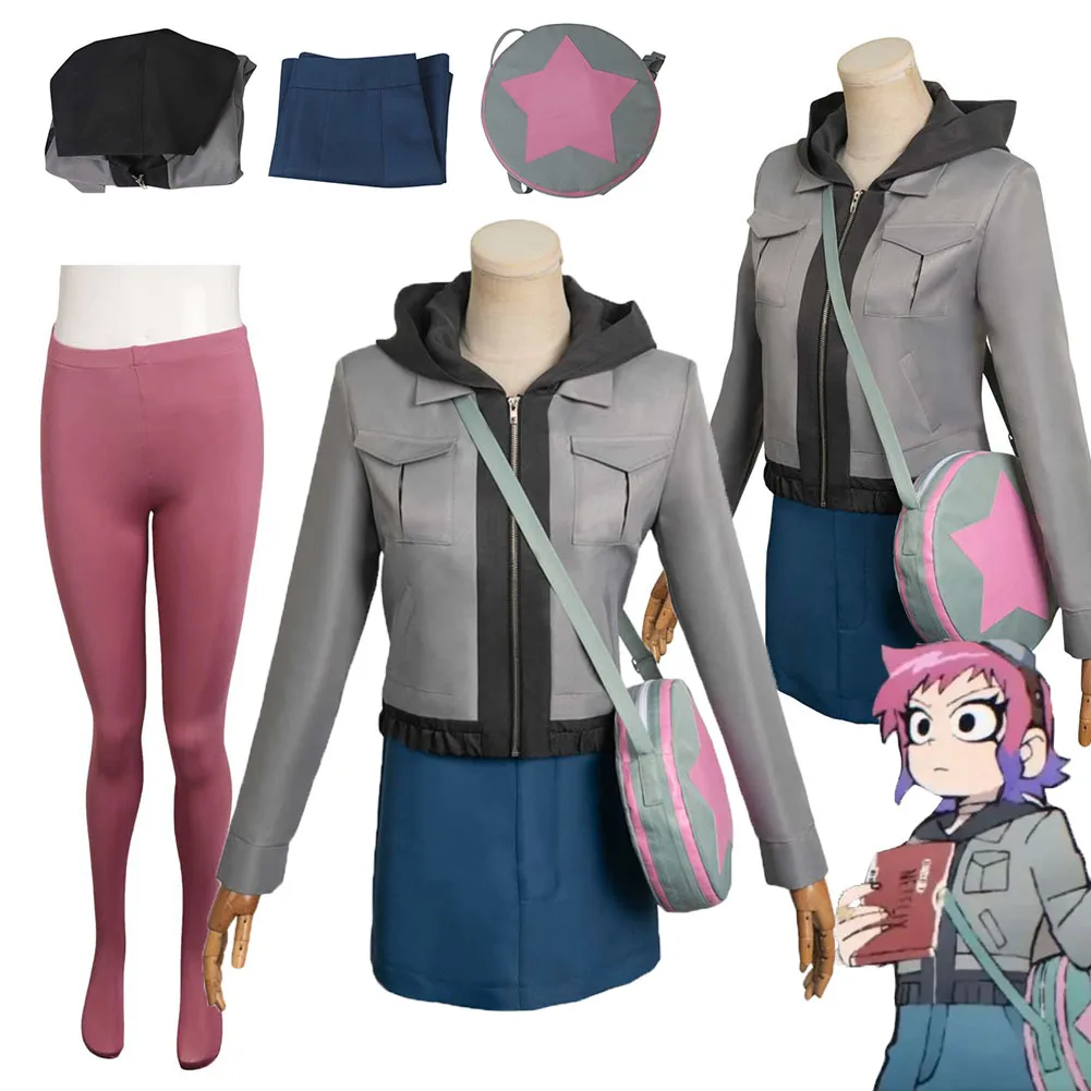 Scott Pilgrim Decolla Ramona Flowers Cosplay Fantasia Felpa Con Cappuccio Gonna Borsa Costume Travestimento Adulto Femminile Halloween Carnival Suit