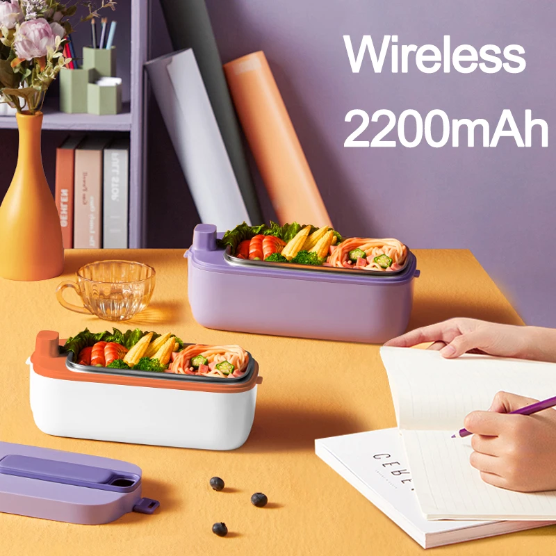 

2200mAh Wireless Electric Lunch Box Water-free Heating Food Container Portable Food Warmer Stainless Steel Liner Bento Box 1L