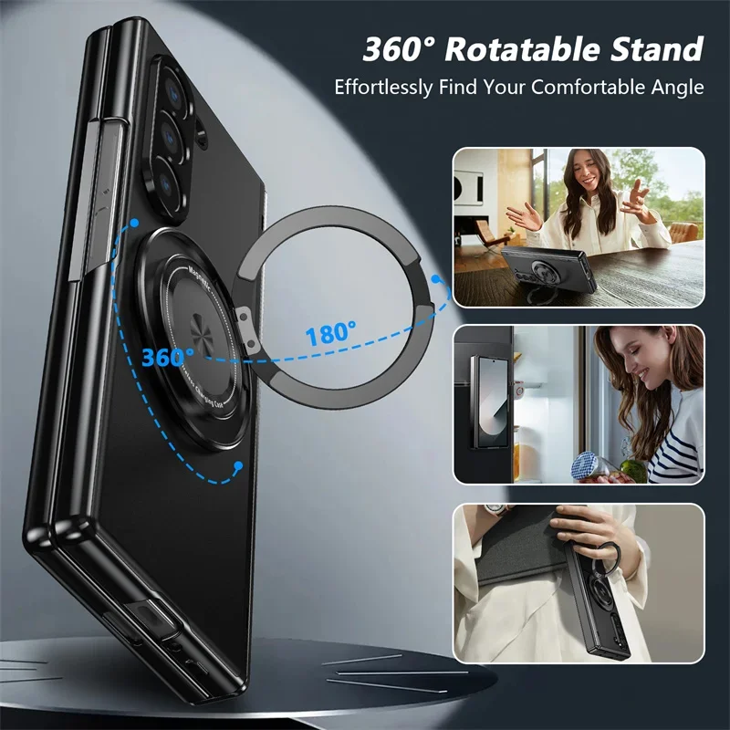 Premium Rotating Magnetic Car Holder Phone Case with Hinge Protection and Metal Alloy Back Cover