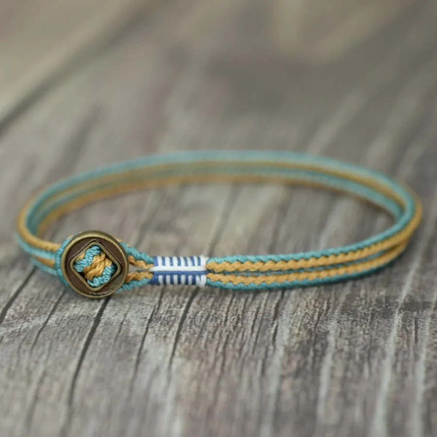 Rope Leather Ethnic Bracelet for Men Thin String Charm Accessory