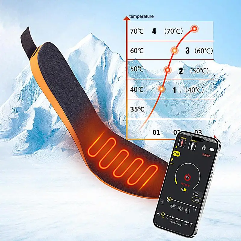 Thermal Heating Insoles Outdoor USB Rechargeable Insoles 1 Pair USB Charging Women Men App Control For Cold Weather