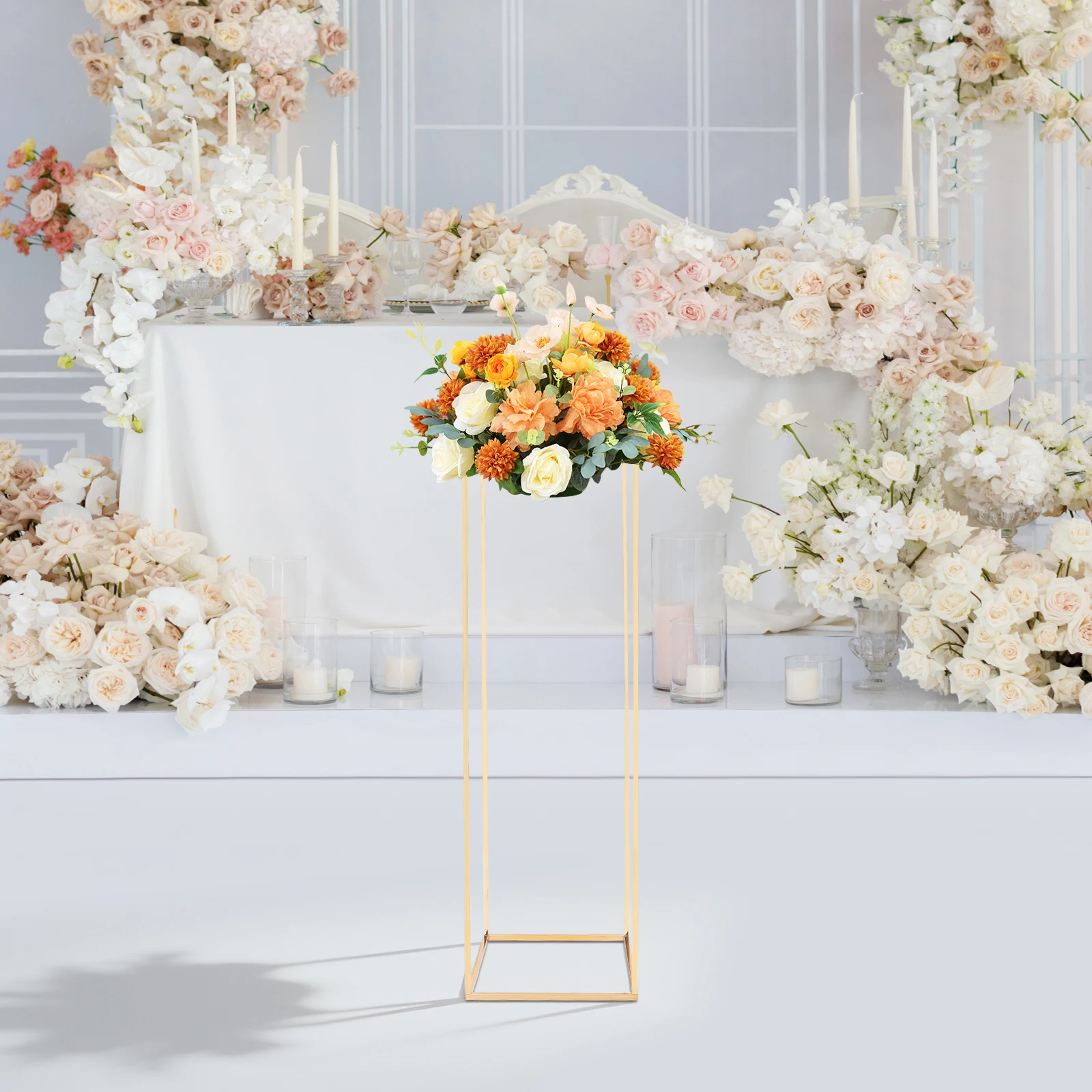 Goldener Blumenständer Metall-Säulenständer für Blumenarrangements bei Hochzeiten, Partys und Abendessen als Tischdekoration 29*29*100cm – Detail 13