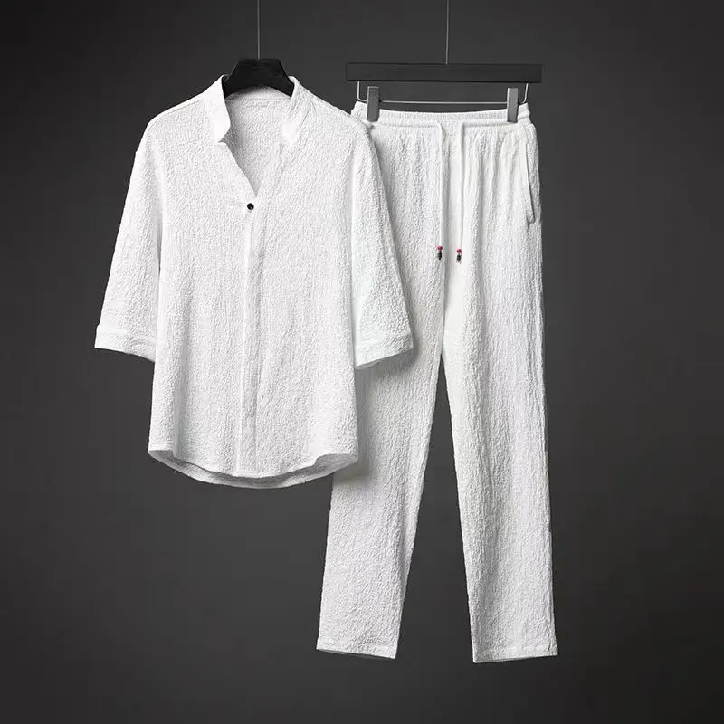 2023 Summer New Style Men Fashion Casual Solid Color T-shirt Suit Mens Two-piece Set 5xl