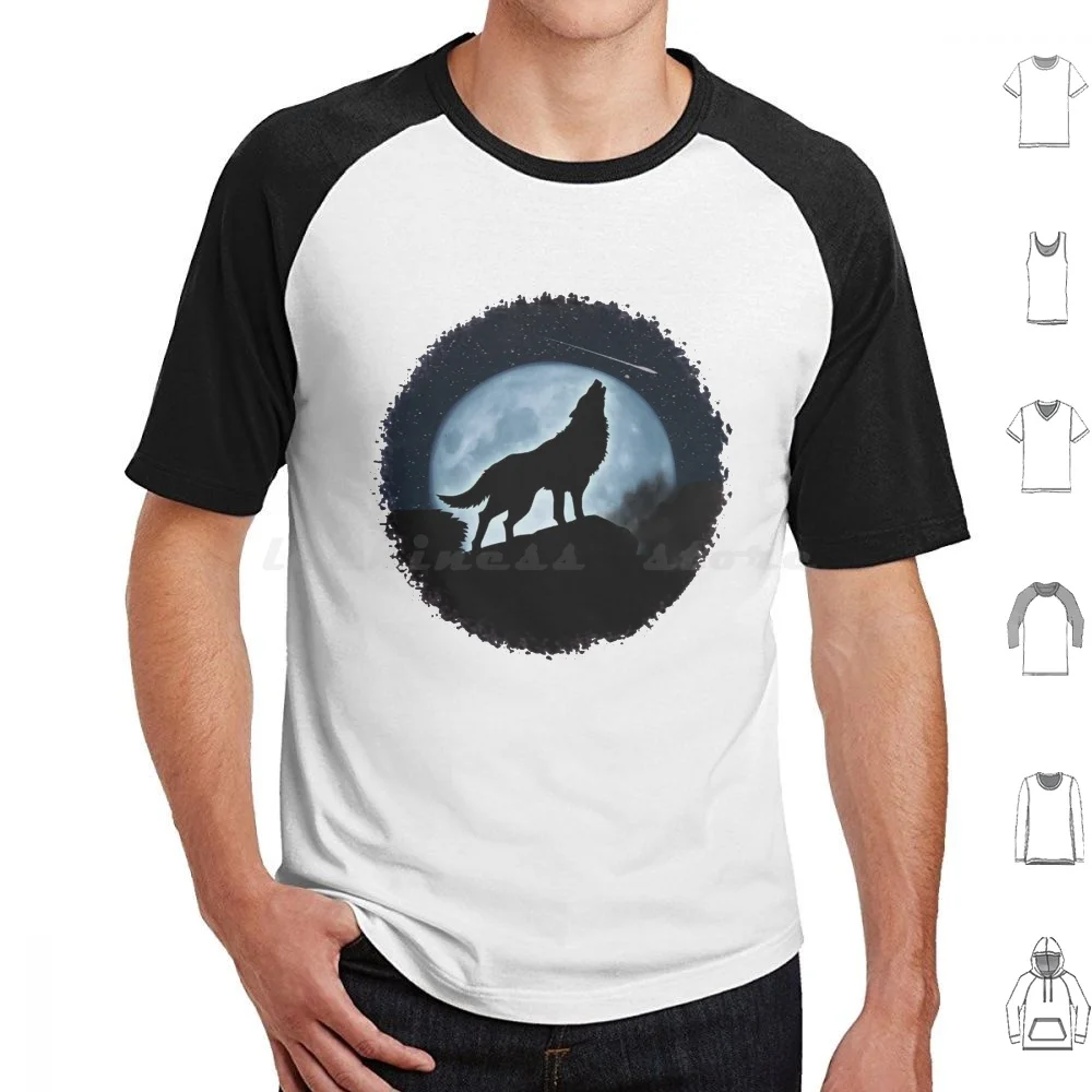 Wolf Howling At The Moon & Sticker T Shirt Big Size 100% Cotone Dog Doggy Doggie Pooch Poochies Canine Puppy Rescue Dog Animal