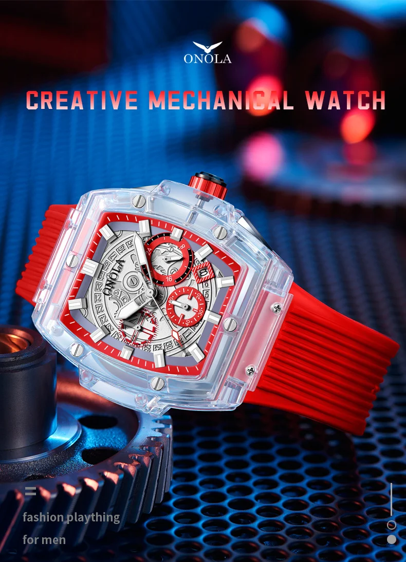 2023 Hot Fashion Men's Watch Acrylic Transparent Case Clocks Sport Silicone Strap Waterproof Quartz Wristwatch Man Free Shipping acrylic pedestal rise waterproof acrylic tray for display acrylic display stand for amiibo funko transparent display stand riser