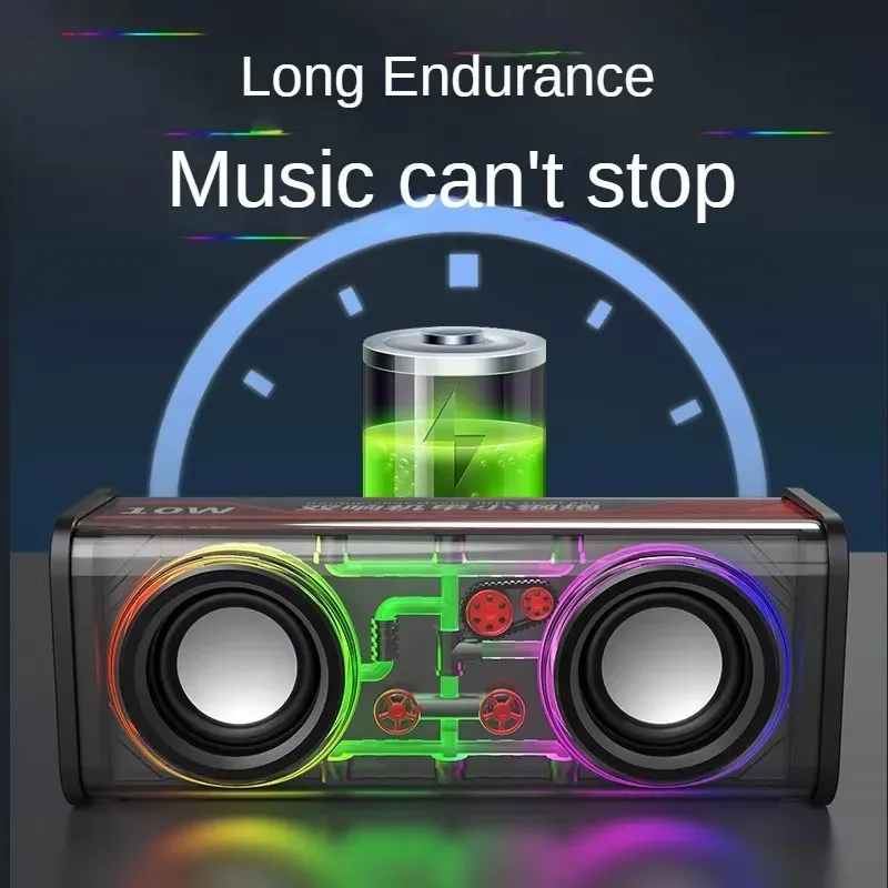 V8 Transparent Mecha Speakers Bluetooth 5.0 Wireless Double Bass Diaphragm Subwoofer Music TWS RGB Light Mini Party Loudspeaker bluetooth speaker portable speaker mini bluetooth speaker bass speaker