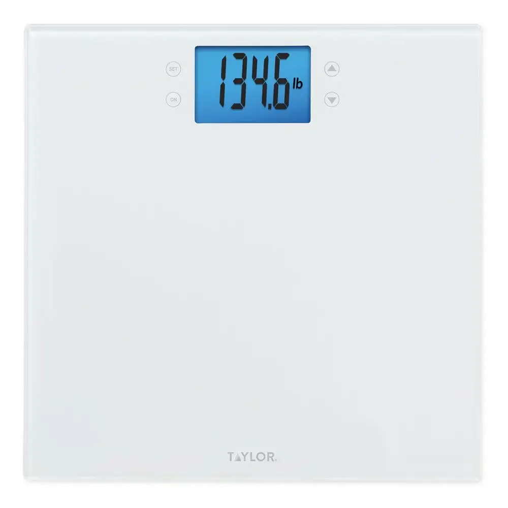 Glass Digital Wellness Scale with Weight Tracking BMI & Cal-Max 400 lb Capacity 11.8" Square Platform User Recognition White