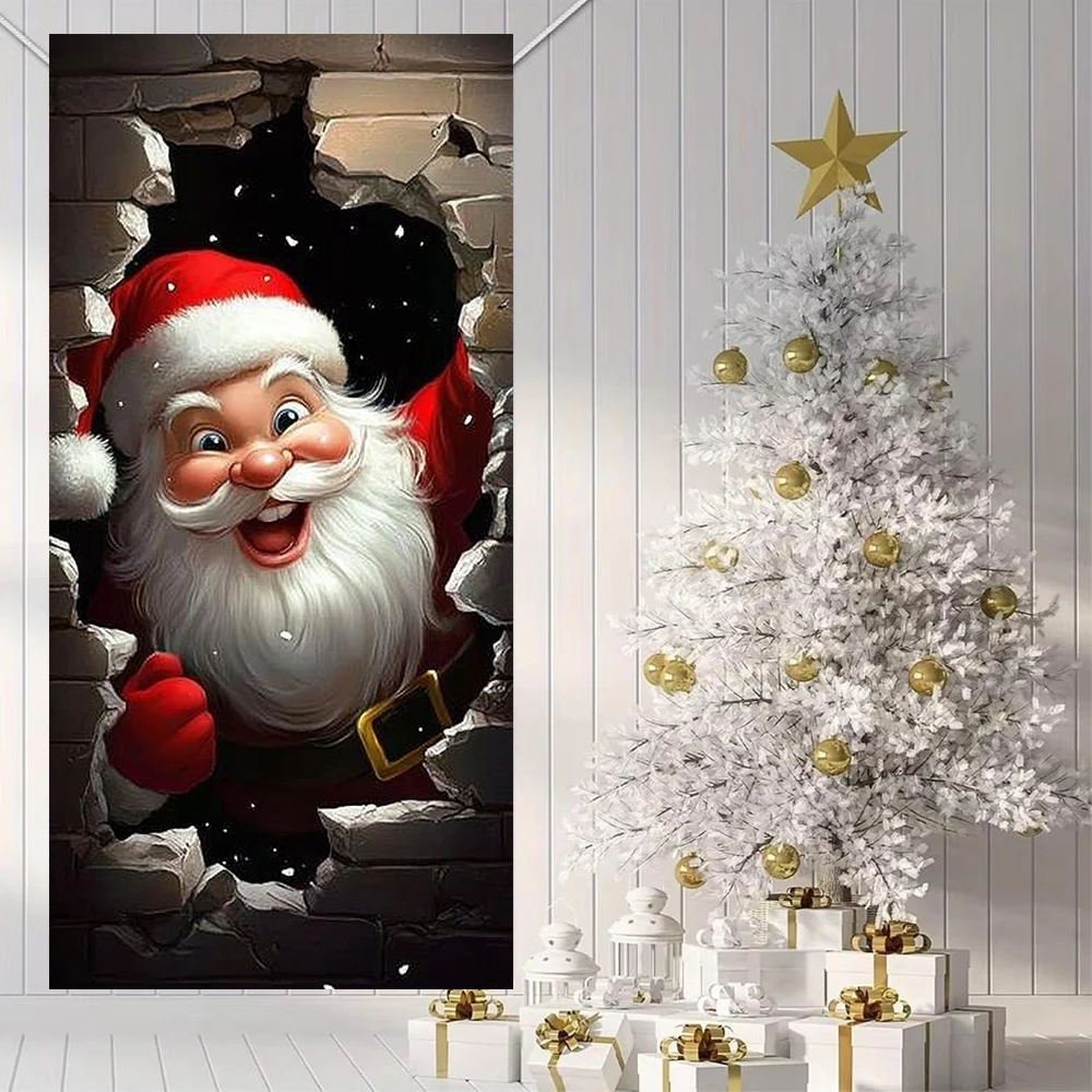 Creative Santa Claus Breaking The Wall Linings For Christmas Doors