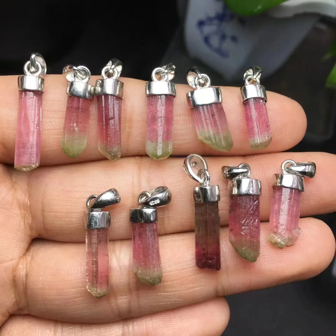 

Unit One Piece 925 Silver Buckle With Natural Watermelon Tourmaline Crystal Healing Point Pendant Special For Jewelry Gift