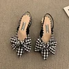 Women's Pumps Fashion Pointed Toe Bowknot Slingbacks Pumps Plaid Polka Dots Heels Slip-on Small Heel Sandals Casual Thin Shoes 5