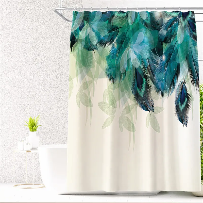 Feather Green Shower Curtain Liner Dreamcatcher Fabric Shower Curtain