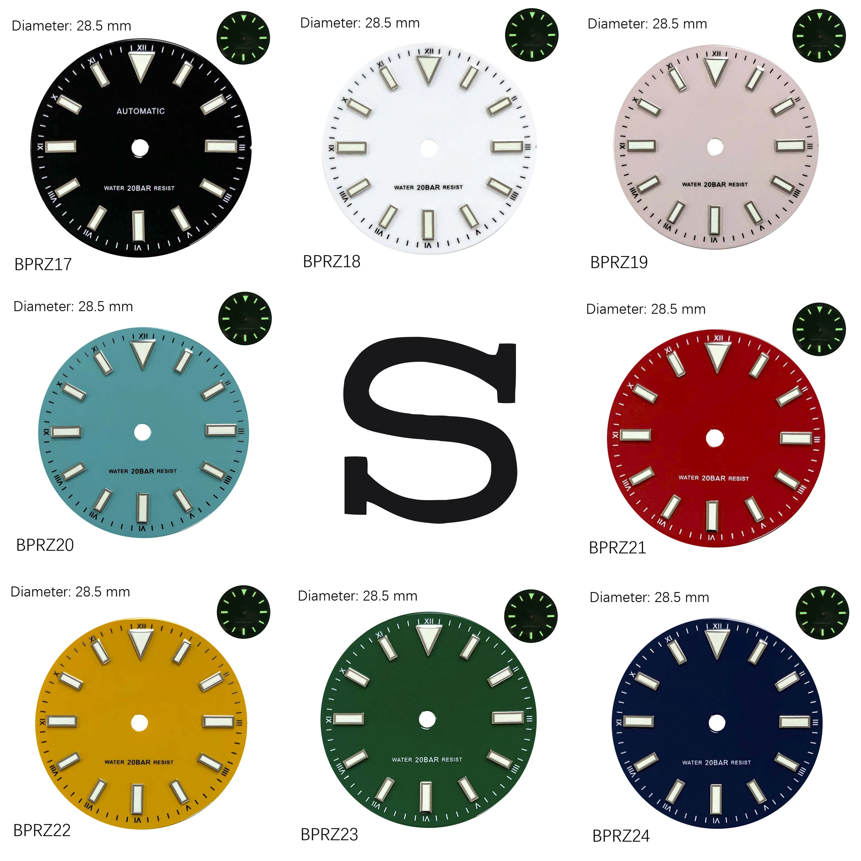 

Modified 28.5mm enamel glossy green night glow NH35 dial watch accessories Customized watch S log