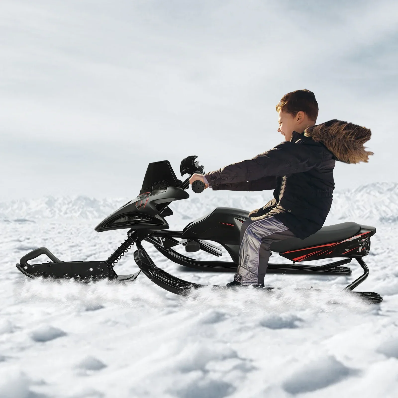 1,2 mm Stahl-3-Skis-Schneeschlitten für Kinder über 3 Jahre – 80 kg Tragfähigkeit, verstellbares PU-Kissen, Wintersportausrüstung mit Bremse – Detail 15