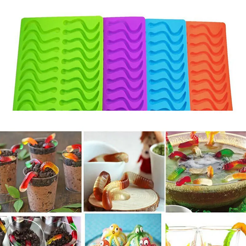 20 Cavity Silicone Gummy Snake Worms Chocolate Mold Sugar Candy Jelly Molds  Ice Tube Tray Mold Cake Baking Tools - AliExpress