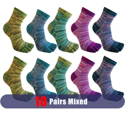 Colorful Striped Cotton Toe Socks - Casual Sweat - Absorbing Dress Socks - EU39 - 44 (10 Pairs Mixed)