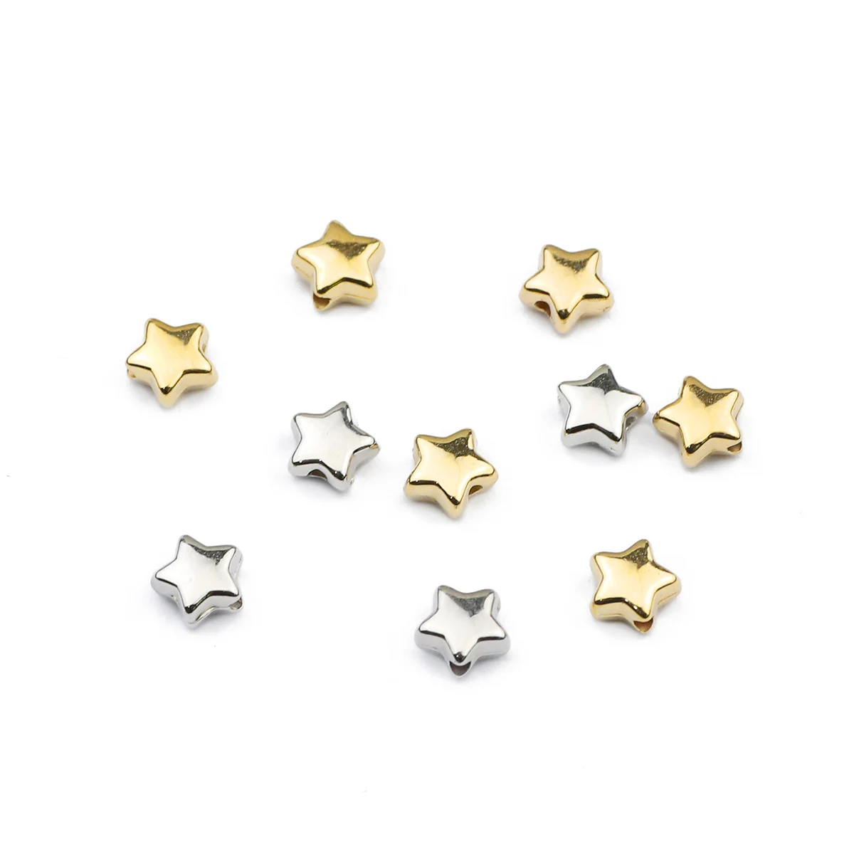 200PCS 6MM 스타 골드/실버 도금 CCB 스페이서 루즈 비즈 DIY 키트 상자 팔찌 목걸이 귀걸이 쥬얼리 액세서리 만들기