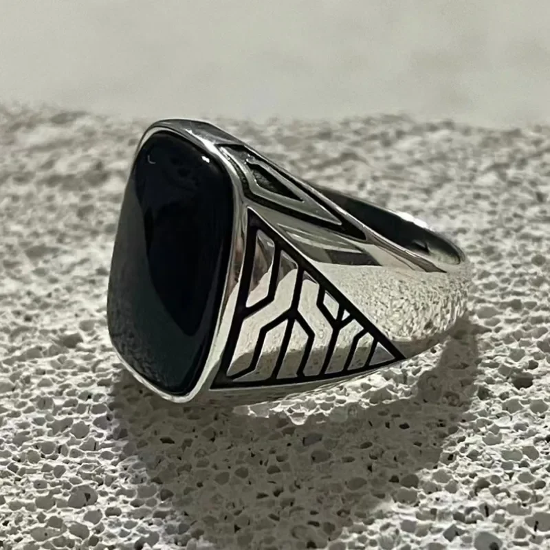 Men's Gemstone Ring Hip Hop Punk Style Silver Ring For Men_voghion.com