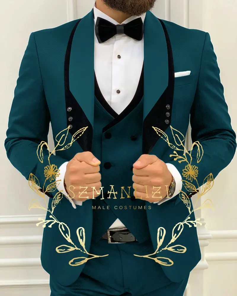 Men Suit 3 Piece Tuxedo Shawl Lapel Groomsmen Wedding Suits Set Fashion Men Business Blazer Jacket Pants Vest mens suit