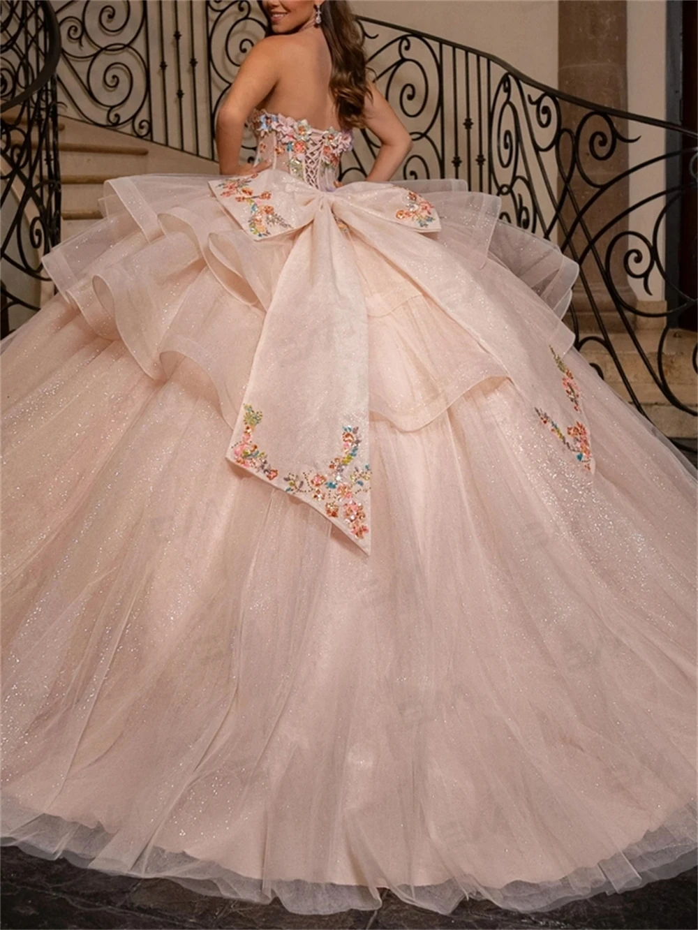 Romantic Flowers Formal Dresses Women Illusion Corset Quinceanera Dress Women's Sweet 15 16 Dresses Cocktail Party
