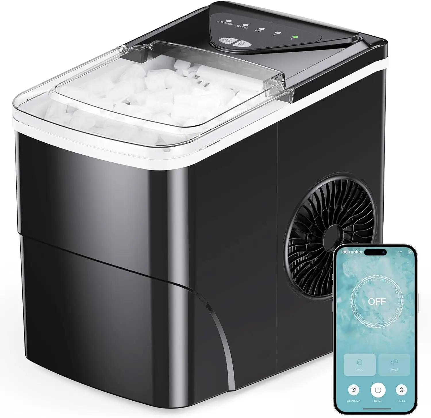 

Smart Countertop Ice Maker, Compact Wi-Fi Ice Maker w/ App Control, 9 Cubes in 6 Mins, 26 lbs per Day, Portable Ice Maker