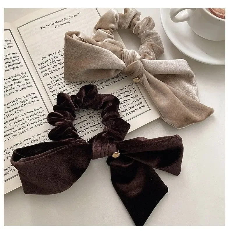 New Vintage Velvet Bow Scrunchie Rabbit Knot Hair Rope Ribbon Elastic Ponytail Holder Hair Tie Solid Accessories Winter
