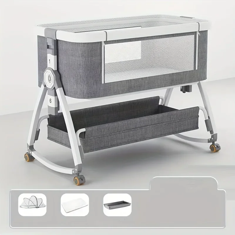 Baby Crib Foldable Height Adjustable