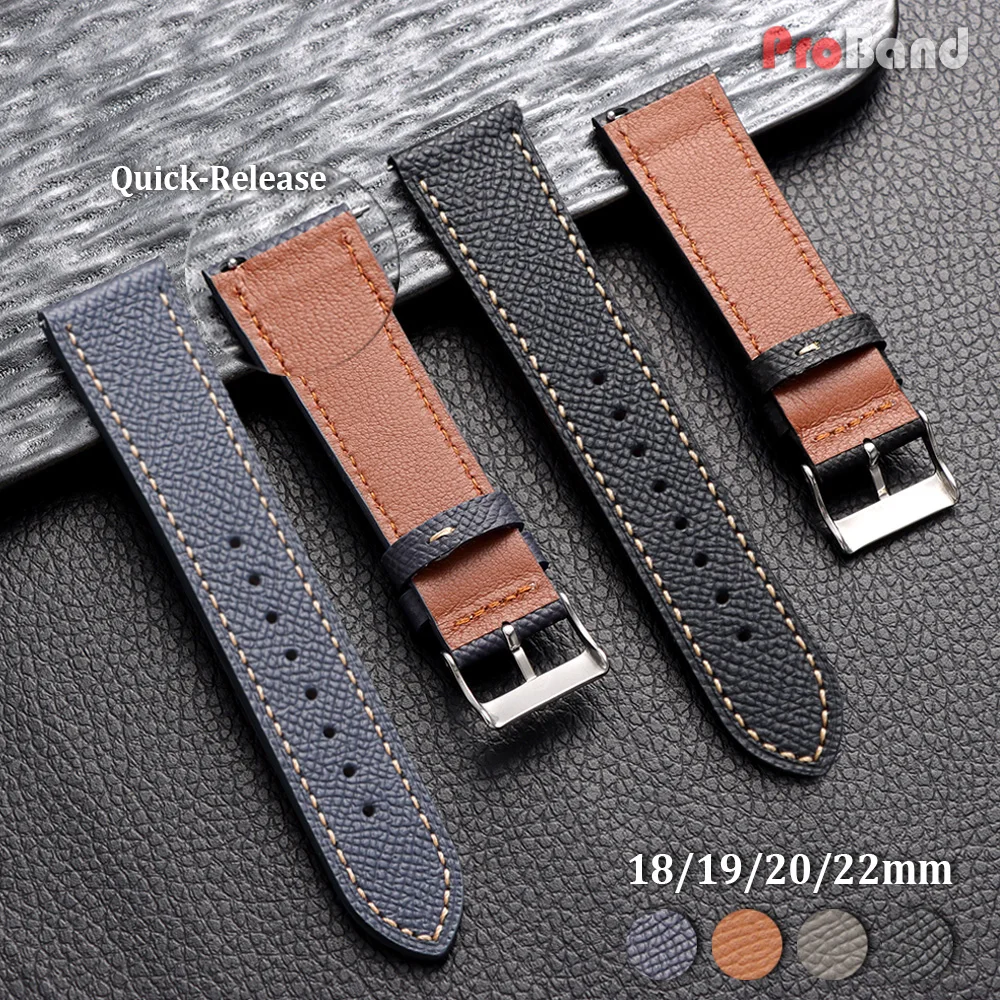 Premium Calfskin Leather Watch Strap - Blue Grey Cowhide Wristband Bracelet for Men and Women, Available in Multiple Sizes