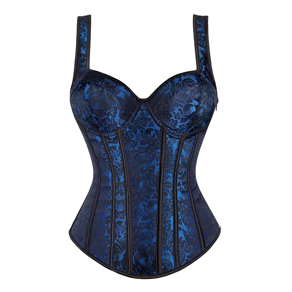

Fashion Sexy Vintage Jacquard Straps Lingerie Overbust Corsets Waist Trainer Side Zipper Corset Vest Top Plus Size S-6XL