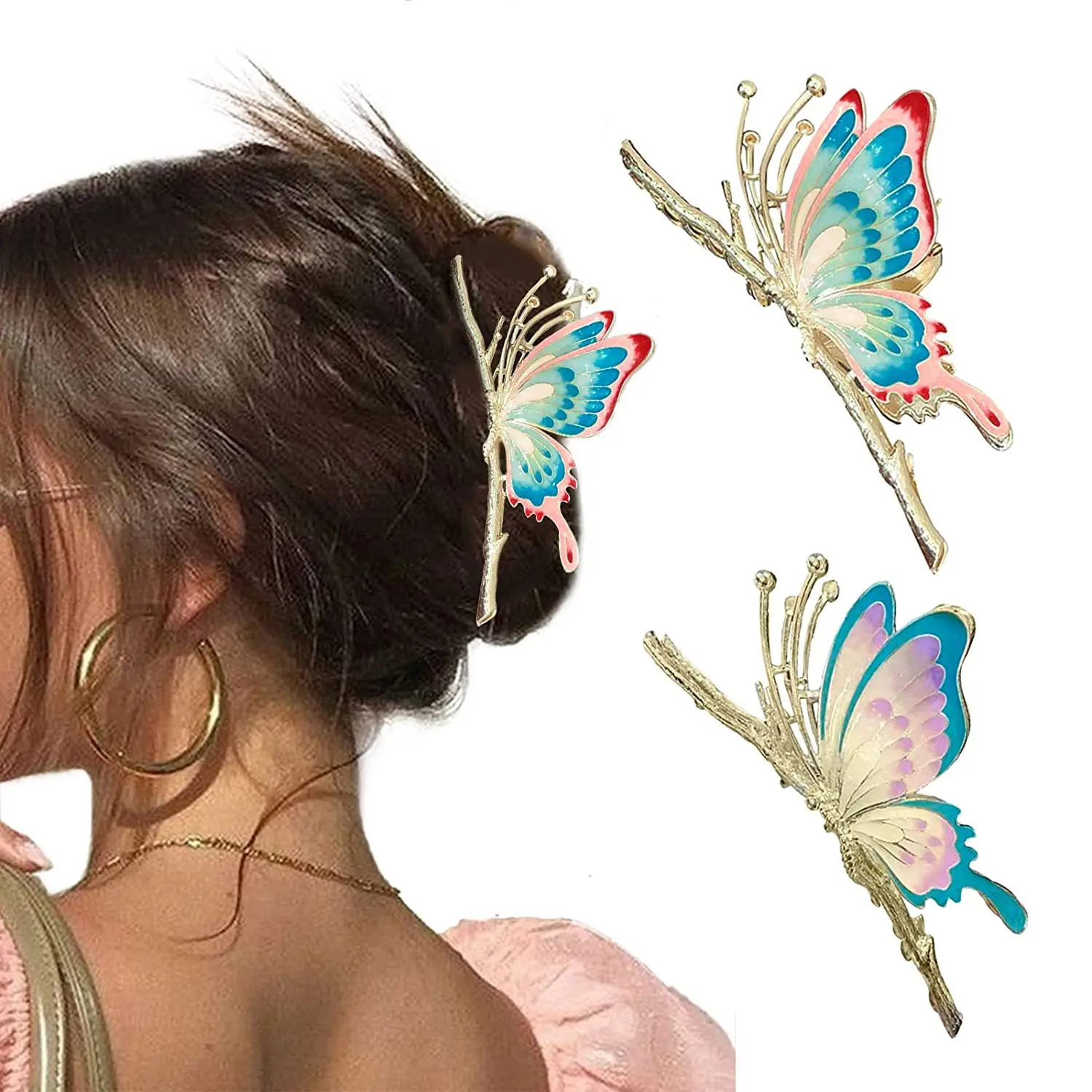 

2Pcs/set Metal Floral Hair Claw Rose Shark carb Hair Clips Girls Butterflu Ponytail Headwear Hairpin Hair Accessories Women