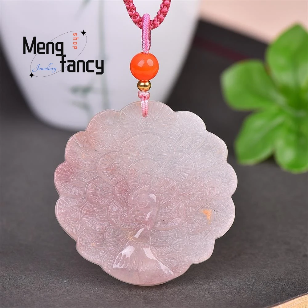 

Natural Golden Silk Jade Auspicious Peacock With Open Screen Pendant Exquisite Mascots Best Selling Fashion Jewelry Holiday Gift