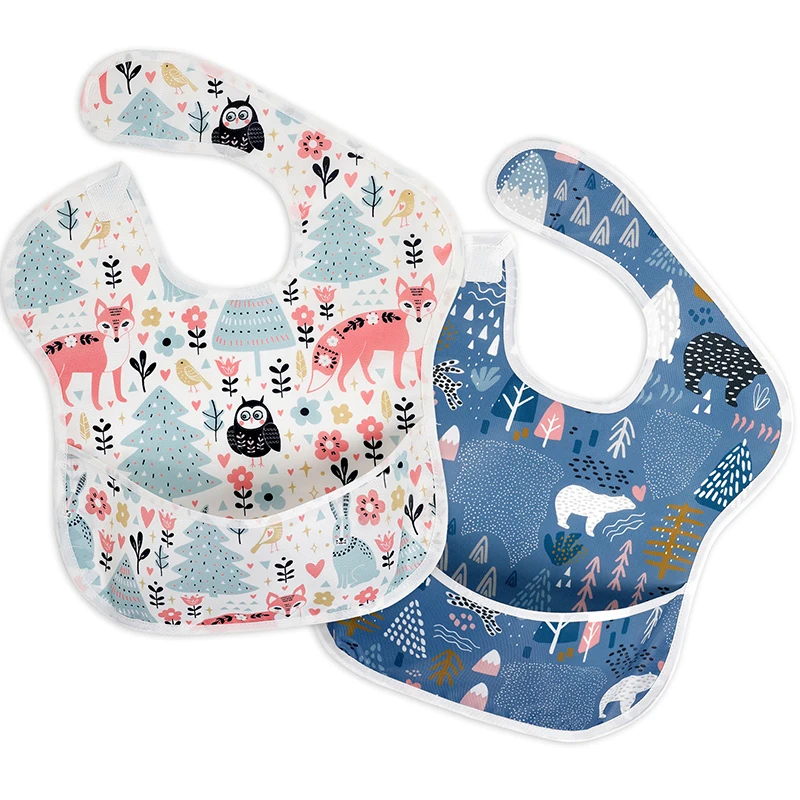 2PCS Waterproof Baby Bibs 100% Polyester TPU Washable Baby Bibs Feeding Cloth Bibs Infant Toddler Feeding Saliva Towel 2pcs korea baby bibs cartoon print feeding bib high absorbent saliva towel