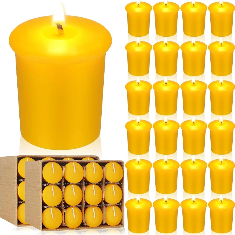 

6-48Pcs Beeswax Votive Candles Handmade Bees Wax Candle Smokeless Beeswax Tealight Candles Wedding Spa Gift Home Decor