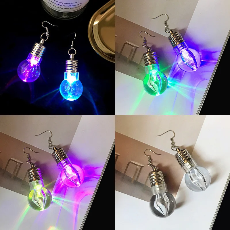 Rainbow Colorful Light Bulb Novelty Fashion Drop Earrings Quirky Retro Fashion Party Item