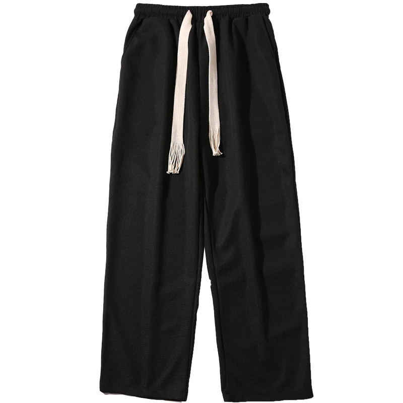 

Retro Solid Color Waffle Straight Casual Pants Men and Women Street Loose Drooping All-Matching Trousers