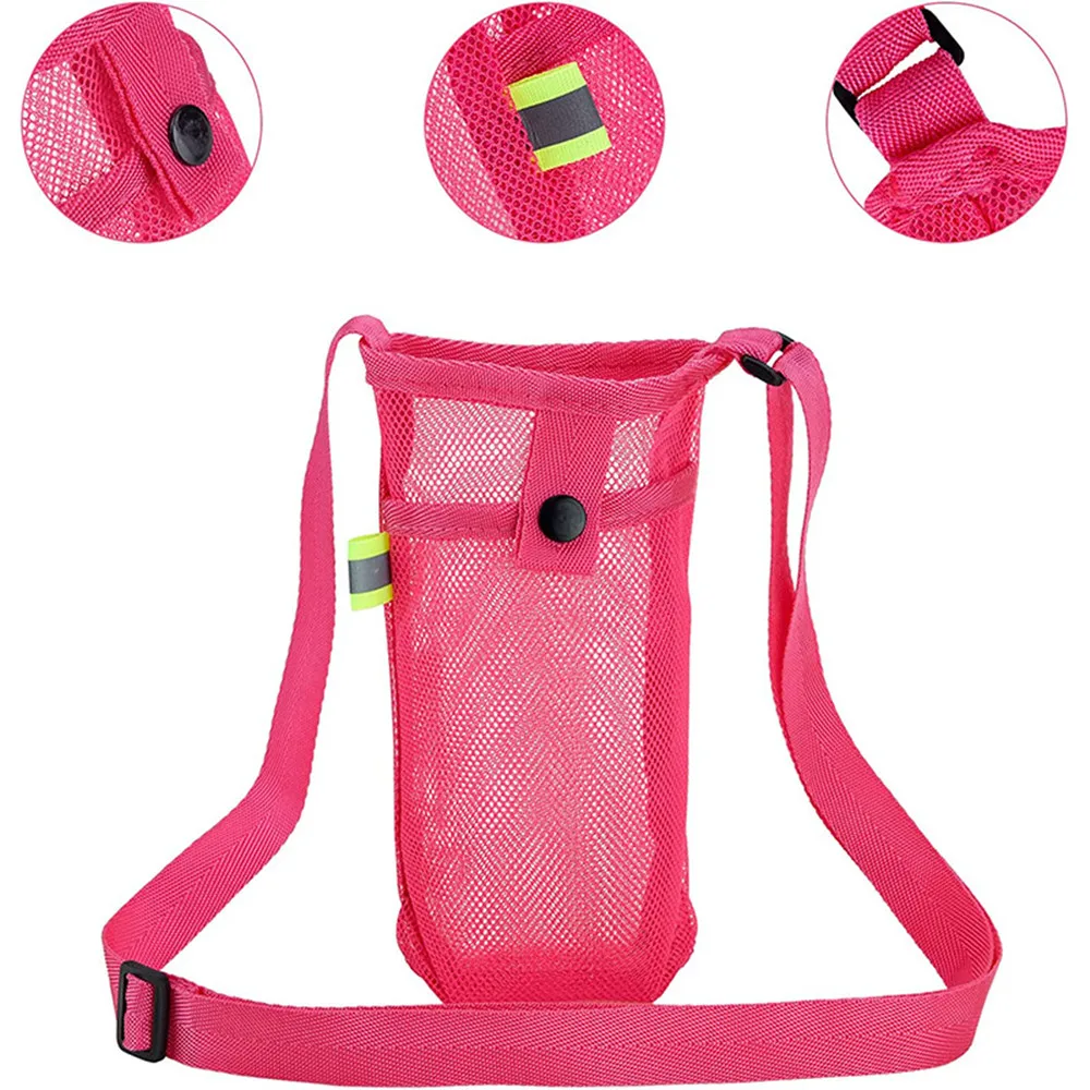 Portable Water Bottle Bag Adjustable Shoulder Strap Mesh Bottle Bag For Outdoor Hiking Sports Gym