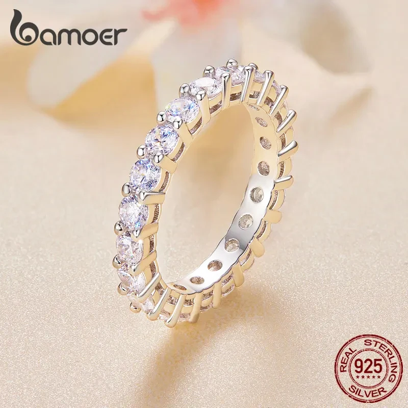 BAMOER Moissanite 반지 여성을위한 전체 영원 밴드 다이아몬드 웨딩 약혼 반지