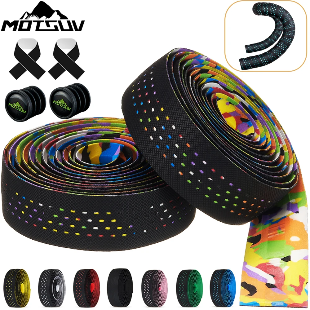 MOTSUV Soft Road Bike Bicycle Handlebar Cork EVA PU Bar Tape Professional Cycling Damping Anti-Vibration Wrap With 2 Bar Plug bike handlebar tape