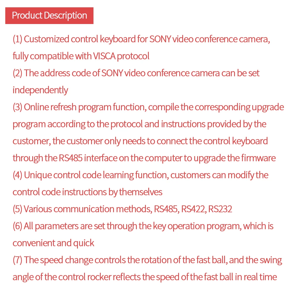 Conference Camera Control keyboard For ZTE 212AF Huawei VPC600 RS422 Control Interface 3D Joystick CK-101 Network Controller
