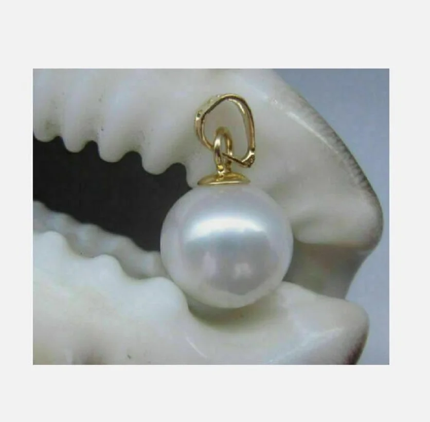 Round AAAAA 9-10mm natural AKOYA white pearl Pendant 14k GOLD