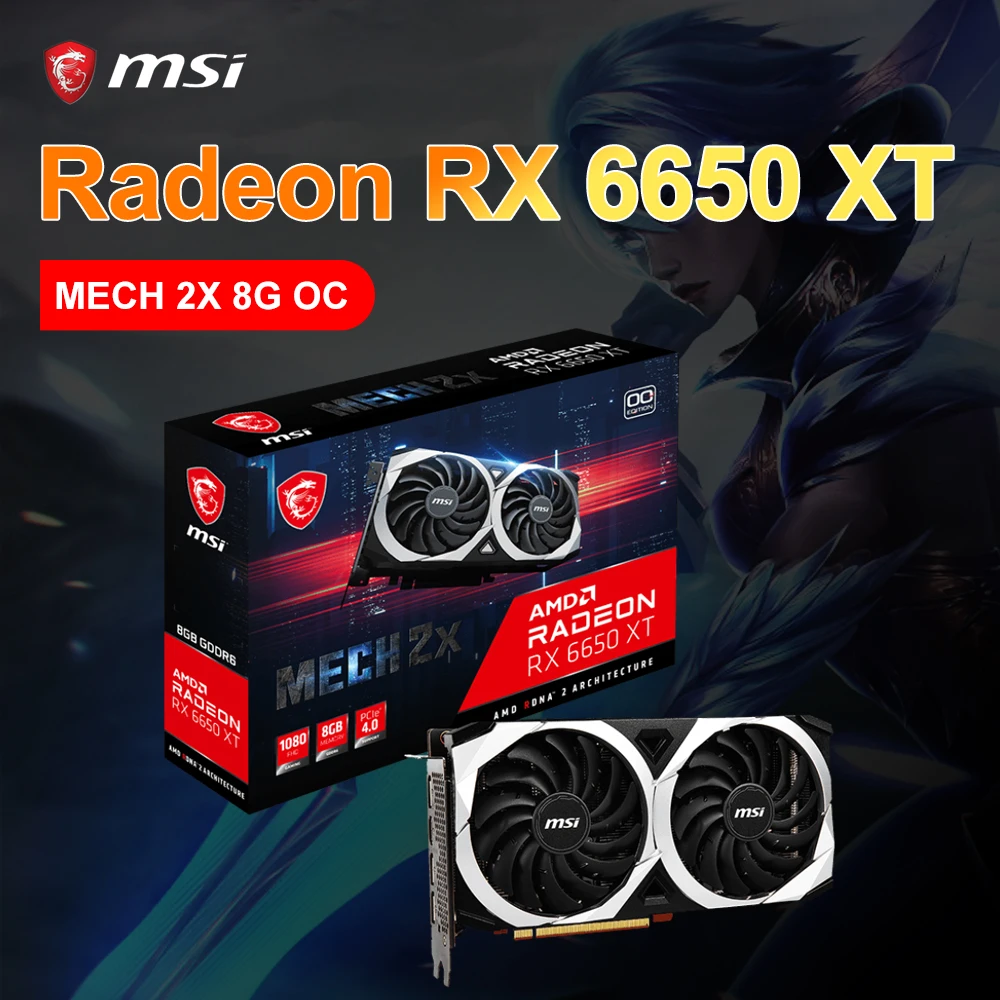 Msi Radeon™Rx 6650 Xt Mech 2X 8G Nuovo Gddr6 17.5 Gbps 128-Bit 7Nm 6650Xt Schede Video Scheda Grafica Gpu Scheda Madre Cpu Desktop