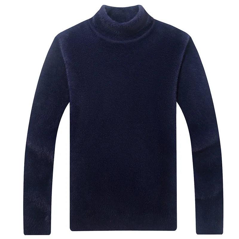 Sweater Imitation Mink Turtleneck Sweater Men's Winter Fleece Lined Padded Warm Keeping Slim Fit Base Cardigan Trendy Men