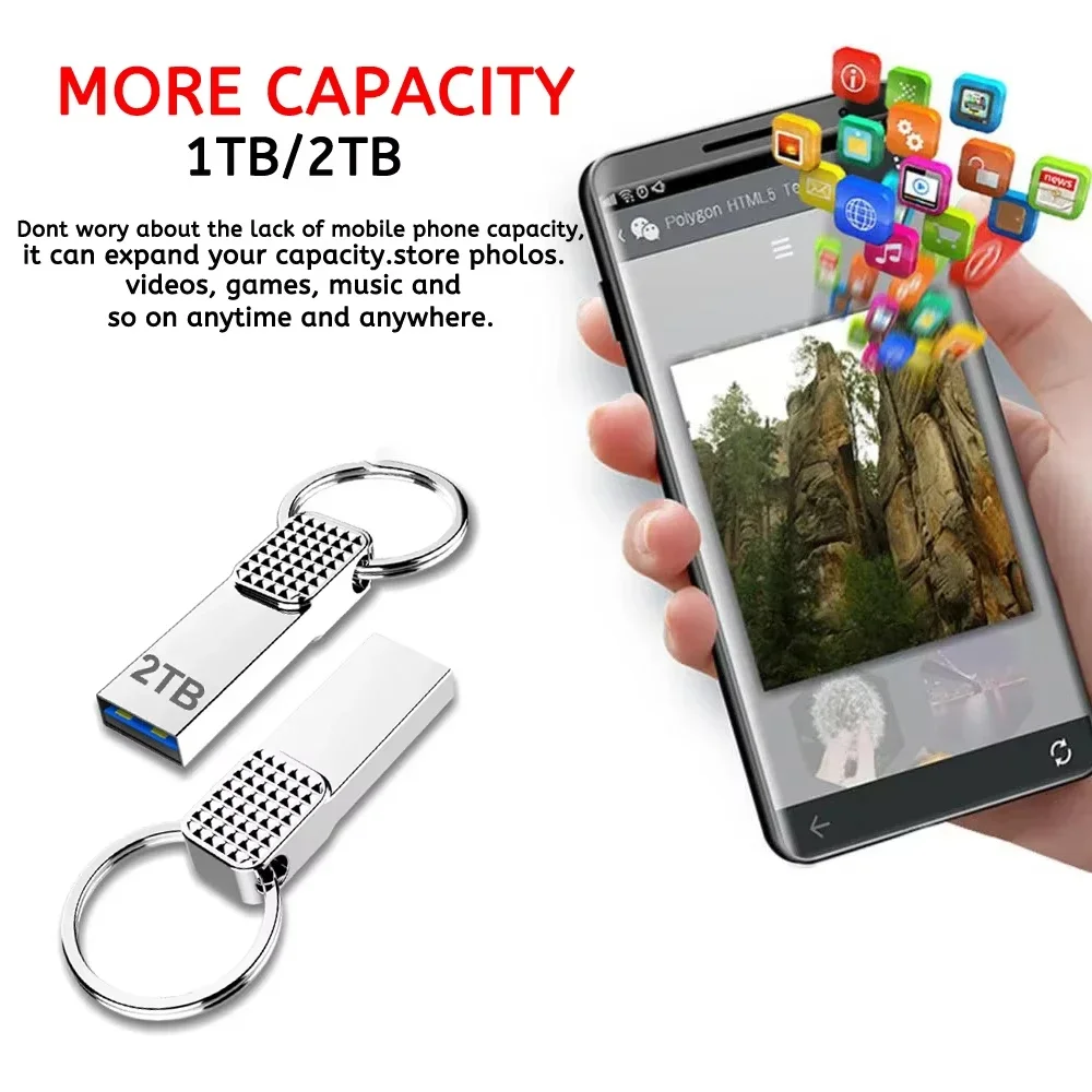 2TB High-Speed Waterproof Metal USB Flash Drive