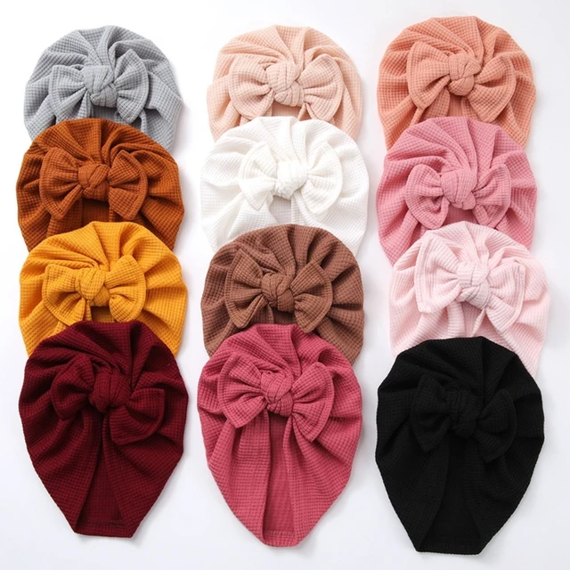 Bonnet élastique pour nouveau-né fille et garçon, joli Turban de couleur  unie avec gros nœud, pour bébé, automne et hiver - AliExpress