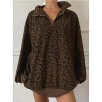 Plus Size 1XL-5XL Women's Fashion Trend Leopard Sweatshirts Ladies Casual New Long Sleeve Street Loose Tops