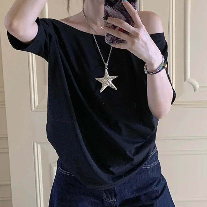 T-shirts Women Solid Simple Summer Casual Cleanfit Short Sleeve All-match Young Girls Streetwear Y2k Top Aesthetic Clothes Ins 5