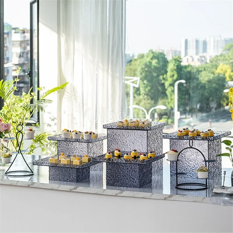 Black Acrylic Dessert et table Food tray rack tray et tea break stand cake stand display Plates decoration kitchen tools